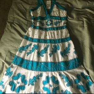 BCBG Turquoise Blue Silver Sequin Sundress Sz 0